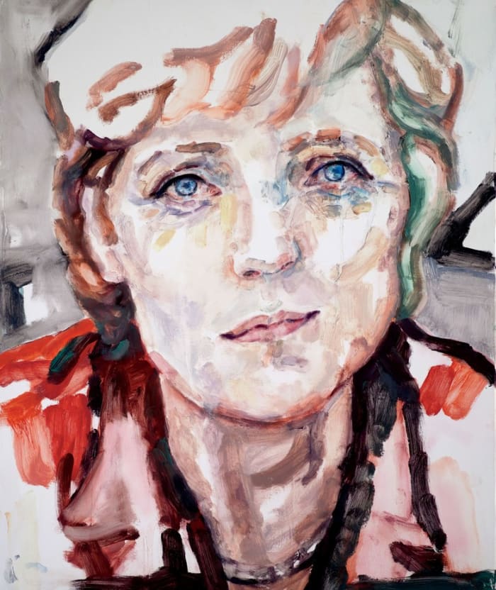 Art: Elizabeth Peyton. Angela, 2017. Oil on board, 16.9˝ x 13.8˝.Photo: Courtesy of the artist and Gladstone Gallery, New York and Brussels, via VOGUE
