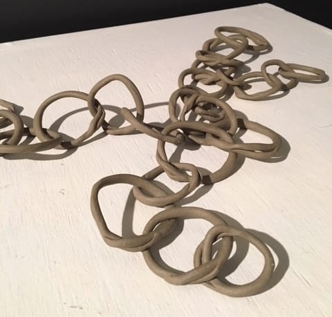 "Link 7" by Hardie Cobbs, hand formed, raw clay links approx. 16" across
