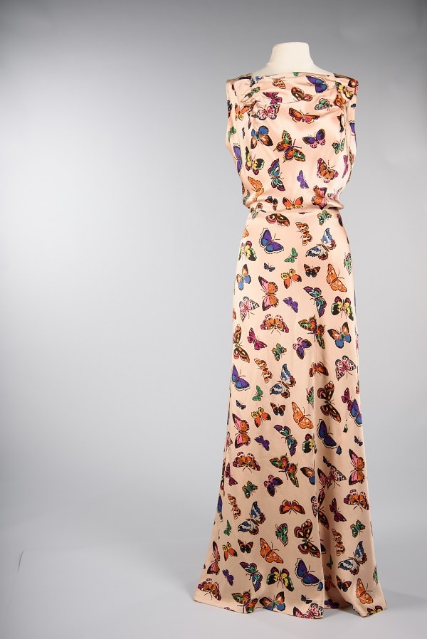 Silk evening gown, 1937, Schiaparelli, Paris, maker. Guendolen Carkeek Plestcheeff, owner. Gift of Mrs. Theordore (Guendolen) Plestcheeff © MOHAI Collection.